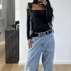 YICKYUE - Gift Y2k Belt Pu Leather Jeans Belt Simple Fashion Casual Gothic Moon Star Buckle Belt Design