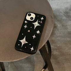 YICKYUE - 3D Rhinestone Star Phone Case For iPhone 16 15 14 13 12 11 Pro Max 14promax Luxury Black Soft Back Cover