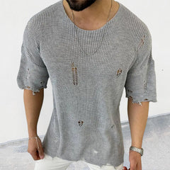 Hearujoy Summer Men Sweater Thin Short Sleeve O-neck Knitted T-shirt Tops Casual Hollow Loose Knit Shirt Pullover Male Streetwear