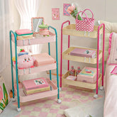 YICKYUE - 3 Layer Contrast Color Trolley Storage Shelf Multi-layer Movable Trolley Cosmetics Snack Storage Rack Bathroom Mobile Shelf Home
