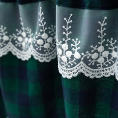 Yaapeet Lace Buffalo Check Plaid Curtain Farmhouse Window Valance for Living Bedroom Kitchen Rod Pocket Christmas Decoration