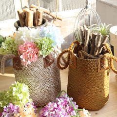 Handmade Weave Rattan Storage Basket Garden Flower Pots Indoor Planter Home Organizer Bag Decoration Supplies Wall Flower Basket