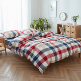 YICKYUE - Classical red and blue plaid bedding set 3/4pcs Single Double King size bed linen Cotton duvet cover fitted bed sheet pillowcase