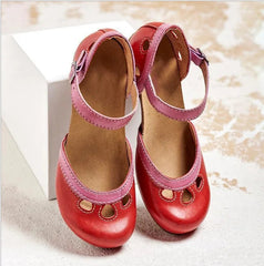 YICKYUE - Women Summer Shoes Mid Heel Hollow Out Casual Sandals Elegant Retro Ladies Pumps Ankle Color Block Buckle Straps Female Sandals