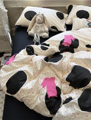 Yickyue - Sweet cool rabbit black roseo polka dot bedding set,twin full queen lovely cotton home textile bed sheet pillow case quilt cover