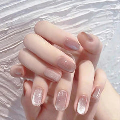 24pcs Fashion Cat Eye Reflection Style Polished Nail Patch Wearable Full Cover Press on Fake False Nails for Wedding and Party