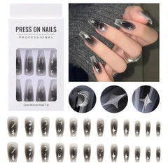 Yickyue Black Fake Nail Long Ballet Reusable Adhesive Acrylic Press on Set Nails Dark Acrylic Artificial False Nails Arts Tips 24Pcs/Box