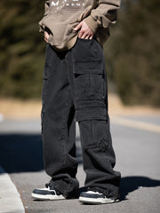 Hearujoy Men's Solid Cargo Pants With Multi Pockets, Causal Cotton Blend Trousers For Outdoor Activities K-pop
