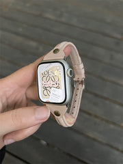 Couple Thin Wrist Band For Apple Watch 41mm 45mm 38mm 40mm 42mm 44mm Slim Leather Strap For iwatch Series 7 6 5 4 3 2 1 se Bands