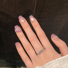 YICKYUE - 10pcs Handmade Purples French Press on Nails Sweet Korean Bow Fake Nails Full Cover Wearable Glitter Cat Eye False Nail Tips