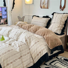 YICKYUE - Winter Bedding Set Cotton and Velvet Warm Four-piece Set Retro Floral Quilt Cover Bed Sheet Pillowcase Bedroom Double Bedding