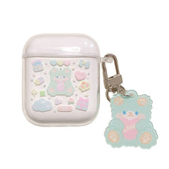 Green bear with pendant bears soft silicone clear cute earphone case for apple airpods pro 3 1 2 cartoon wireless bluetooth box