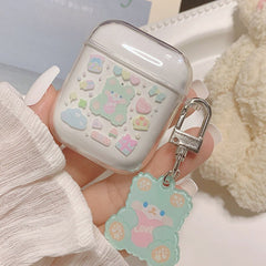 Green bear with pendant bears soft silicone clear cute earphone case for apple airpods pro 3 1 2 cartoon wireless bluetooth box