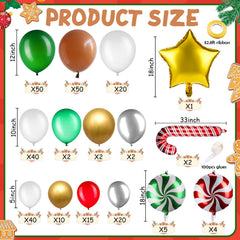 YICKYUE - 265PCS Balloon Garland Arch Kit Christmas Tree Gingerbread House Red Green Cane Candy Balloon for Xmas New Year Party Decoration