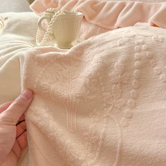 YICKYUE - Romantic French Vintage Carved Velvet Lace Ruffles Flowers Embroidery Bedding Set Velvet Fleece Duvet Cover Bed Sheet Pillowcase