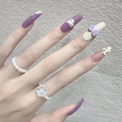 24pcs fake nails with glue nail glitter false nails full cover nail rhinestones press on nails acrylic nails kit professional