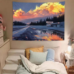 Japan Style Tapestry Wall Hanging Cloth Landscape painting Bedroom Dorm Hanging Cloth Wall Tapestries Home Art Background Decor