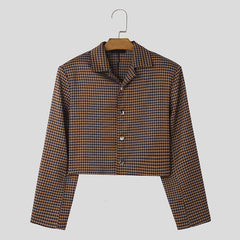 Hearujoy French Style Men Short Jacket Fashion Luxury Thousand Bird Grid Pattern Tops Spring Autumn Vintage Loose Little Coat Streetwear
