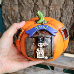 Halloween Pumpkin Skeleton House LED Miniature Halloween Garden Figurine Accessories Scary Fairy Garden Mini Decoration Ornament