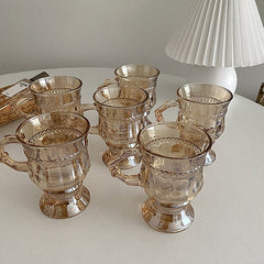 Amber Glass retro water cup embossed romantic girl heart glass milk tea cup juice cup wholesale