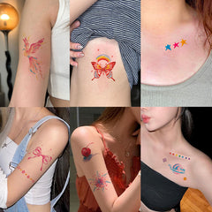 YICKYUE - 20pcs Colorful Butterfly Temporary Sticker Tattoo Watercolor Flower Heart Body Art Tattoos Waterproof Fake Arm Body Tattoo Girls