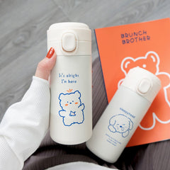 Homemade Thermos Cup Female Small Cute Bear Cup Korean Style Simple Girl Student with Bag Convenient Personality Trend Cup