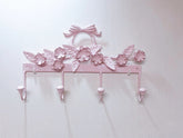 YICKYUE - Pink Bow Wall Coat Racks Hanging Clothes Bag Long Strip Hook Entrance Door Keys Holder White Bathroom Wall Hangers Room Decor