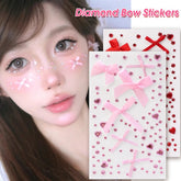 YICKYUE - Rhinestones Red Pink Bow Tattoo Sticker DIY Self Adhesive Face Stickers Pearl Gems Temporary Tattoo Sticker Party Festival Decal