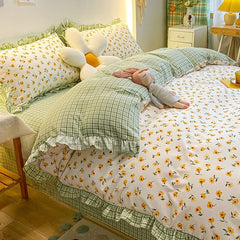 Four-Piece Bed Set Princess Style Nordic Style Washed Cotton Duvet Cover Bed Sheet Student Dormitory Three-Piece Set 4