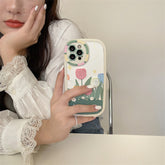 Trendy Embroidery Flower Phone Case for iPhone 13 12 11 Pro Max X XR XS Max 12 Pro Cute Floral Soft Silicone Cover Leather Funda