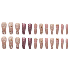 24pcs Matte Color With White Flower Fake Nails Long Coffin Press on False Full Cover Artificial Ballet Display Nail Tips Art