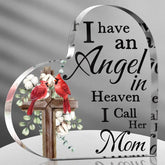 YICKYUE Bird Angel Heaven Print Acrylic Heart Plaque Durable Memorial Gift for Loss of Mom Dad Grandma Grandmother Table Desk Decoration