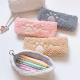 Kawaii Cat Claw Plush Pencil Case Pencil Eraser Ruler Stationery Storage Box Cute Makeup Brush Storage Bag School Supplies