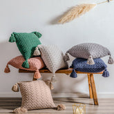 J Soft Knit Cuhion Cover 45x45cm Solid Pillow Cove Pink Grey Cream Tassels Home decoration Pillow Case Square For sofa Bed