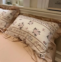 YICKYUE - Vntage fairyfair ruffle flower rose bed set,twin full queen retro pastoral cotton home textile flat sheet pillowcase duvet cover