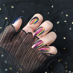Yickyue 24pcs Long Ballet Fake Nails Magical Mermaid Pearl Press On Nails Green Brown Mirror Gradient Removable Nail Extension Manicure