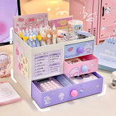 YICKYUE - Kawaii Desktop Stationery Storage Box Desk Organizer Drawer Storage Boxes Contrast Color Student Table Cute Office Storage Rack