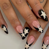 Yickyue 24pcs/box Fake French y2k Nails Press On Long Stiletto Almond Shape Wearable False Nails With Stars Designs Full Cover Nail Tips