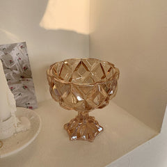 Korean Style Retro Amber Ice Cream Cup High Foot Bowl Breakfast Bowl Decoration Storage Ornaments Chic Glass Cup