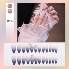 24 Pcs Pointy Gradient Nail Powder Nail Art Fake Nails Spar Cat's Eye Press On Nail Tips Artificial Diamond Manicure Decoration
