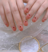 Fake short press-on nails with glue Round Pink Gradient Love Nail Stickers Finished 24PCS wearable full cover fake nail tips