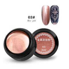 Metal Effect Nail Gel Rose Gold Silver UV LED Draw Painting Stamping Nail Art Color Gel Polish Manicure Long Lasting Gel Vernish