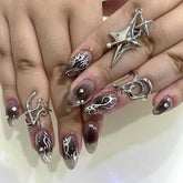 YICKYUE - 24pcs Cool y2k Style False Nails Fashion Sliver Flame Pattern Press on Nail Patch Full Finished Wearable Artificial Nail Tips