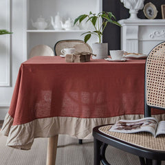 French Rectangular Ruffled Linen Living Room Dining Tablecloths