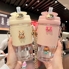Simple Fashion Straw Water Bottle For Girls Adult Outdoor Portable Strap Cute Student Transparent Plastic Cup For Drink BPA Free