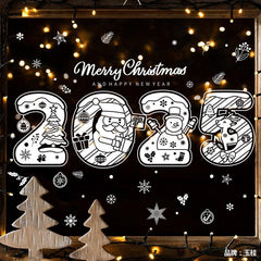 YICKYUE - 2025 Merry Christmas Window Sticker New Year Electrostatic Glass Sticker Santa Claus Snowflake DIY Decal Home Room Decorations