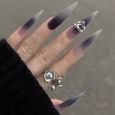 YICKYUE - 24pcs Gote Style Halloween Long Gradient False Nails Stiletto Tip Wearable Fake Nails Y2k Press On Nails With Diamond Decoration