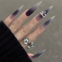 YICKYUE - 24pcs Gote Style Halloween Long Gradient False Nails Stiletto Tip Wearable Fake Nails Y2k Press On Nails With Diamond Decoration