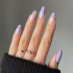 24pcs Purple French Designs False Nail Full Cover Fake Nails Tips DIY Glue Press On Nails Wearable Nail Patch Manicure