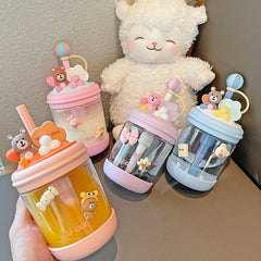 Kawaii Bear Candy Water Bottle Drinking Bottle Water Bottle For Coffee Juice Milk Tea Portable Bottle Straw Cup With Lid Straw